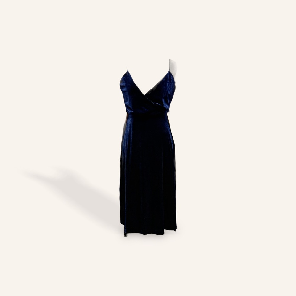 Navy Blue Velvet dress with spaghetti straps Small